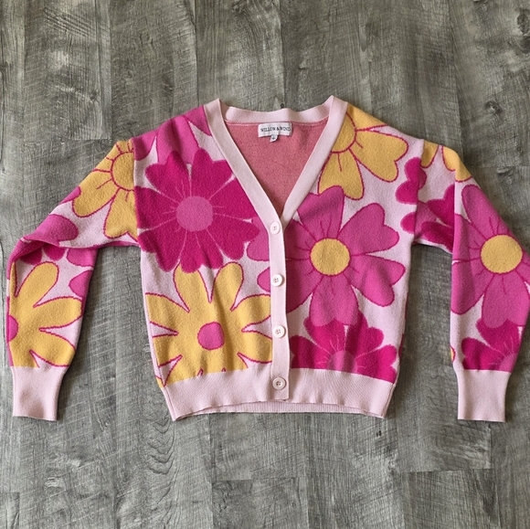 Willow & Wind Sweaters - Floral Pink and Yellow Cardigan